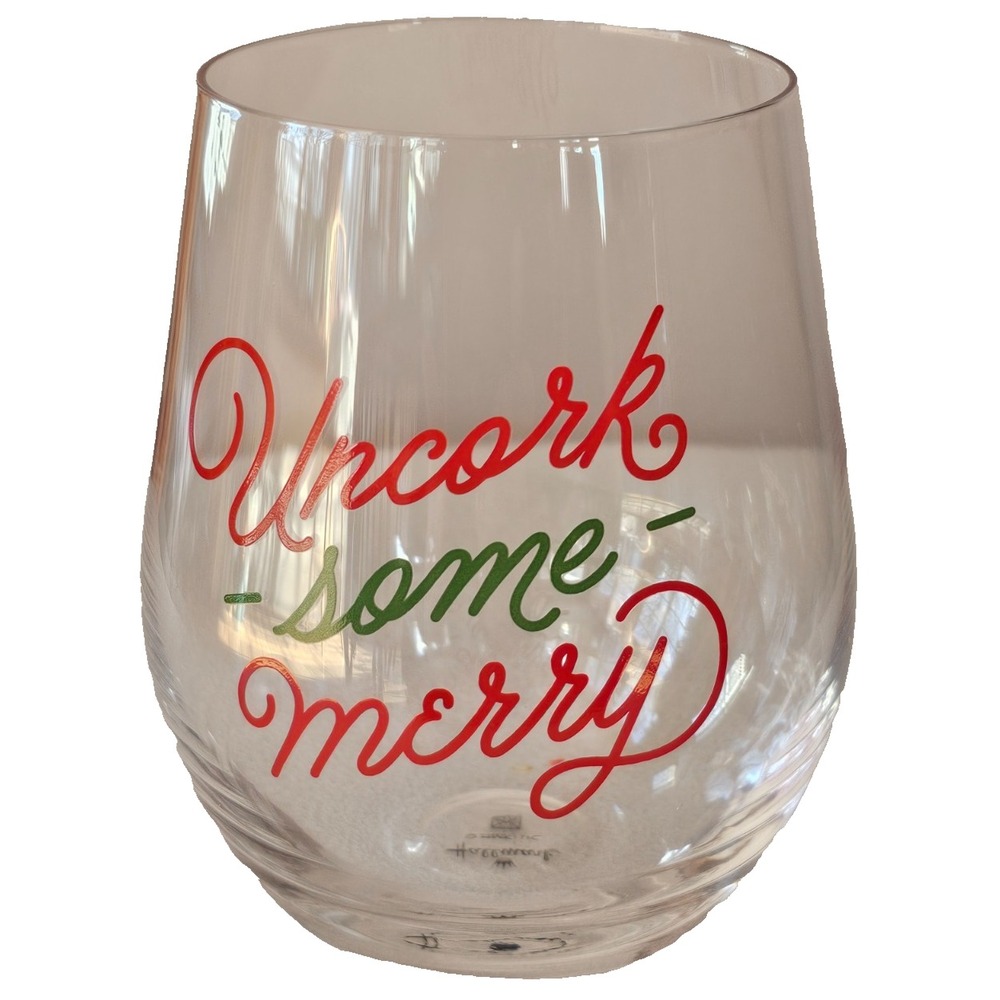 Hallmark Uncork Some Merry Stemless Wine Glass Acrylic Holiday Christmas Clear